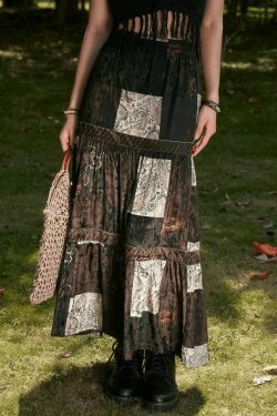 Coquette Aesthetic Patchwork Velvet Maxi Skirt - Y2K Fashion Statement Piece