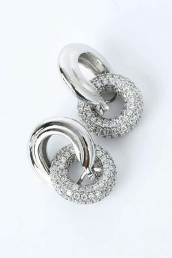 Coquette Aesthetic Pave Interlock Hoop Earrings - Y2K Fashion Jewelry Statement Piece