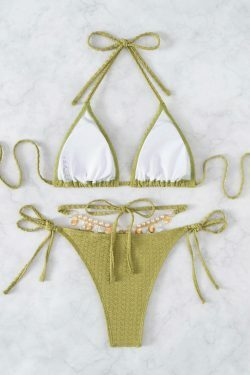 Coquette Aesthetic Pearl Crystal Pendant Bikini - Y2K Fashion Statement Piece