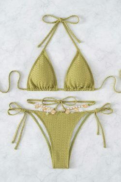 Coquette Aesthetic Pearl Crystal Pendant Bikini - Y2K Fashion Statement Piece