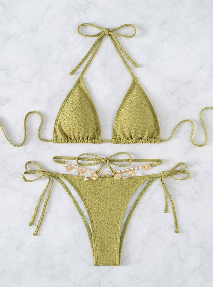 Coquette Aesthetic Pearl Crystal Pendant Bikini - Y2K Fashion Statement Piece Coquette Aesthetic Pearl Crystal Pendant Bikini - Y2K Fashion Statement Piece