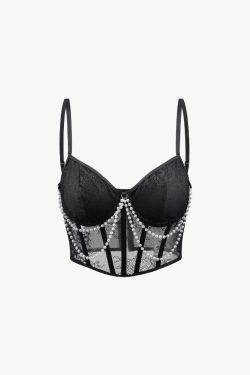 Coquette Aesthetic Pearl Lace Cami Top - Y2K Fashion Statement Piece