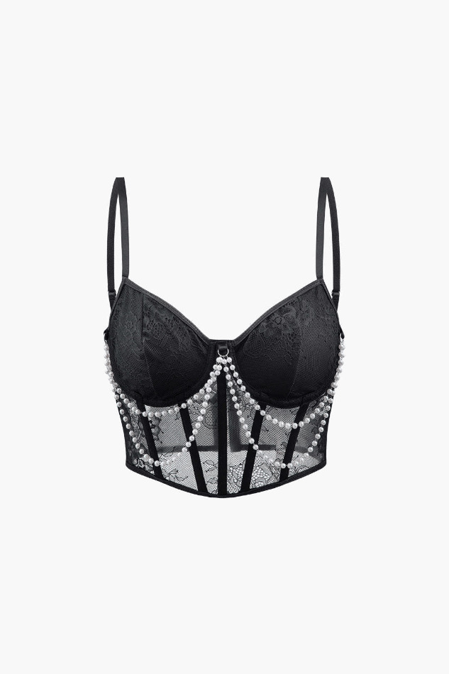 Coquette Aesthetic Pearl Lace Cami Top - Y2K Fashion Statement Piece