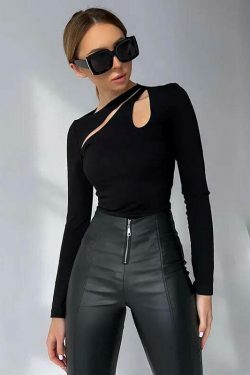 Coquette Aesthetic Peekaboo Slim Hollow Tee - Y2K Fashion Top for Women