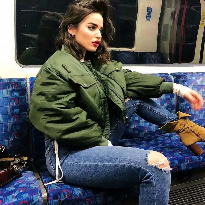 Coquette Aesthetic Pine Groove Bomber Jacket - Y2K Fashion Women's Outerwear Coquette Aesthetic Pine Groove Bomber Jacket - Y2K Fashion Women's Outerwear