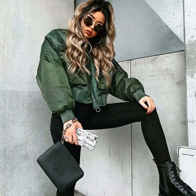 Coquette Aesthetic Pine Groove Bomber Jacket - Y2K Fashion Women's Outerwear Coquette Aesthetic Pine Groove Bomber Jacket - Y2K Fashion Women's Outerwear