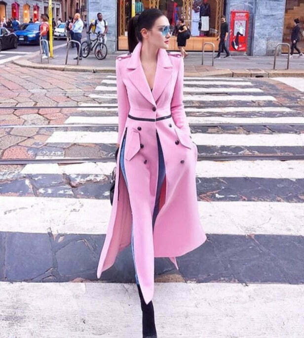 Coquette Aesthetic Pink Coat: Y2K Style Mid-Length Outerwear Coquette Aesthetic Pink Coat: Y2K Style Mid-Length Outerwear