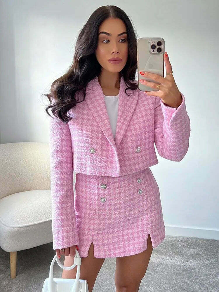 Coquette Aesthetic Pink Tartan Set - Y2K Fashion Outfit for Women