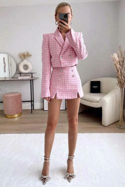 Coquette Aesthetic Pink Tartan Set - Y2K Fashion Outfit for Women