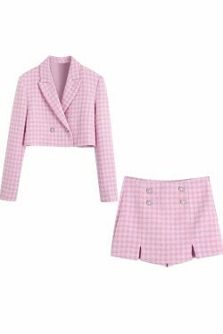 Coquette Aesthetic Pink Tartan Set - Y2K Fashion Outfit for Women