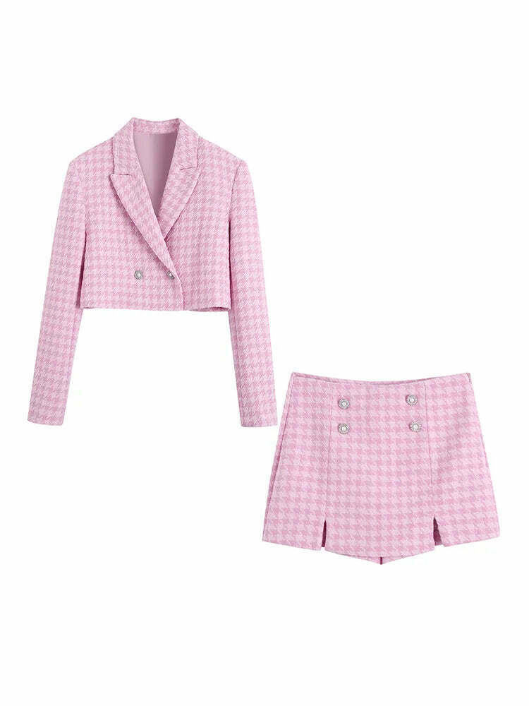 Coquette Aesthetic Pink Tartan Set - Y2K Fashion Outfit for Women