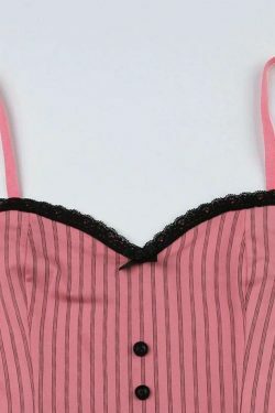 Coquette Aesthetic Pinstripe Cami with Lace Trim - Y2K Fashion Statement