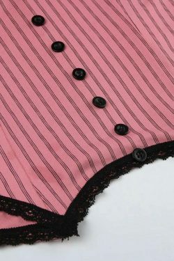Coquette Aesthetic Pinstripe Cami with Lace Trim - Y2K Fashion Statement