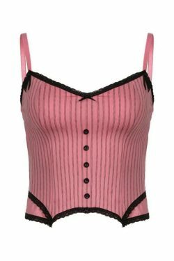 Coquette Aesthetic Pinstripe Cami with Lace Trim - Y2K Fashion Statement