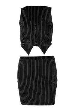 Coquette Aesthetic Pinstripe Detail Two Piece Set - Y2K Fashion Women's Outfit