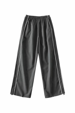 Coquette Aesthetic Piping Detail Wide Leg Track Pants