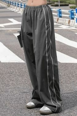 Coquette Aesthetic Piping Detail Wide Leg Track Pants