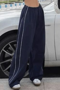 Coquette Aesthetic Piping Detail Wide Leg Track Pants