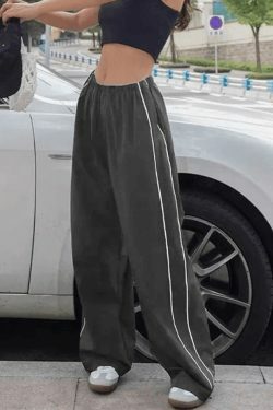 Coquette Aesthetic Piping Detail Wide Leg Track Pants