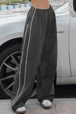 Coquette Aesthetic Piping Detail Wide Leg Track Pants