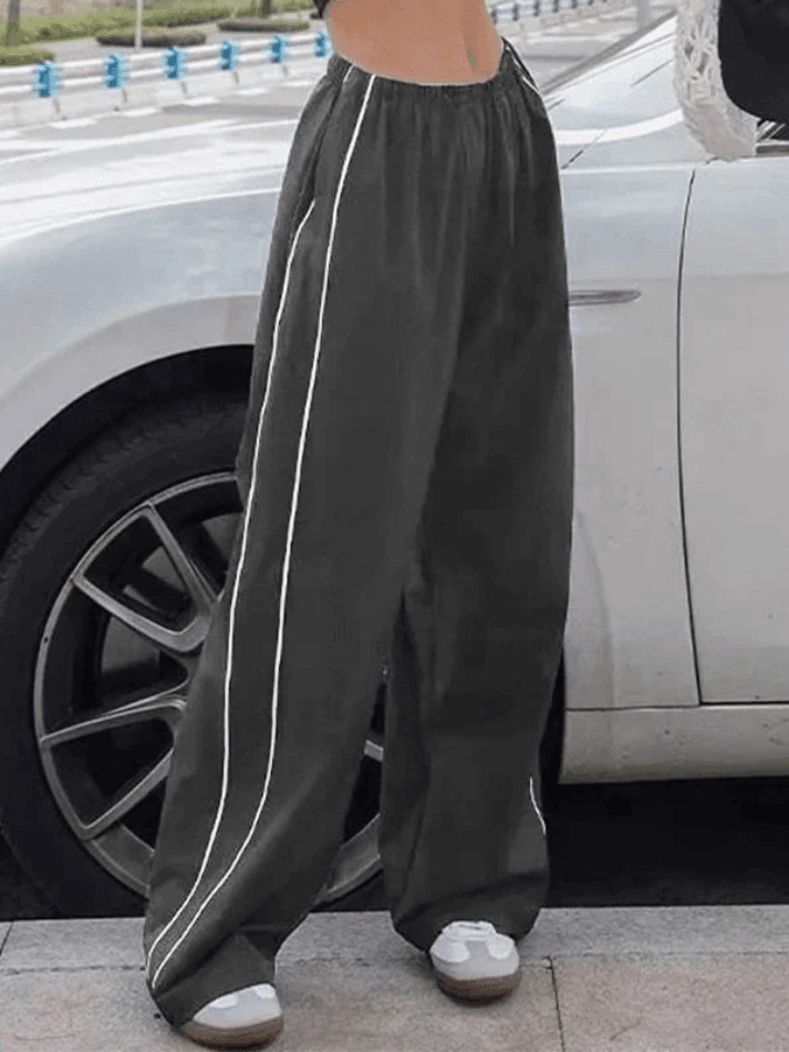 Coquette Aesthetic Piping Detail Wide Leg Track Pants Coquette Aesthetic Piping Detail Wide Leg Track Pants