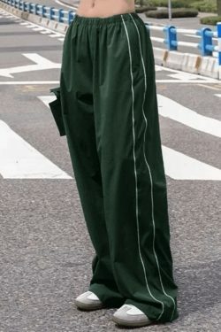 Coquette Aesthetic Piping Detail Wide Leg Track Pants