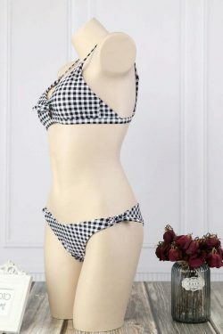 Coquette Aesthetic Plaid Bikini Set with Knotted Detail