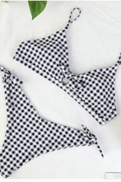 Coquette Aesthetic Plaid Bikini Set with Knotted Detail