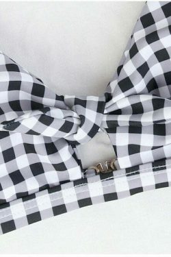 Coquette Aesthetic Plaid Bikini Set with Knotted Detail