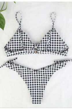 Coquette Aesthetic Plaid Bikini Set with Knotted Detail