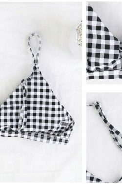 Coquette Aesthetic Plaid Bikini Set with Knotted Detail