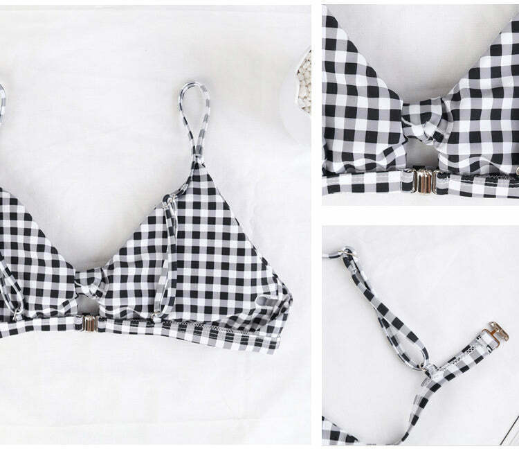 Coquette Aesthetic Plaid Bikini Set with Knotted Detail Coquette Aesthetic Plaid Bikini Set with Knotted Detail