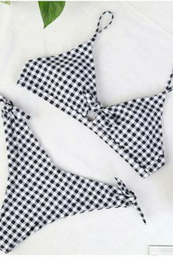 Coquette Aesthetic Plaid Bikini Set with Knotted Detail