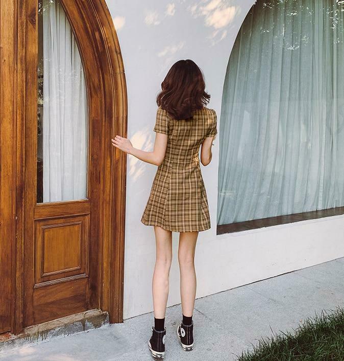 Coquette Aesthetic Plaid Dress - Y2K Fashion Outfit with Grunge Style and Pastel Goth Vibes