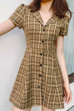 Coquette Aesthetic Plaid Dress - Y2K Fashion Outfit with Grunge Style and Pastel Goth Vibes