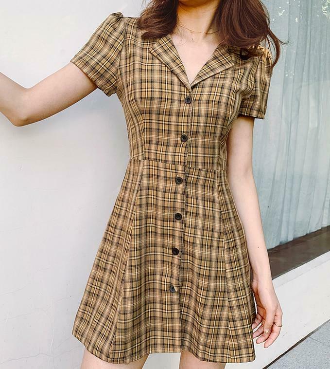 Coquette Aesthetic Plaid Dress - Y2K Fashion Outfit with Grunge Style and Pastel Goth Vibes