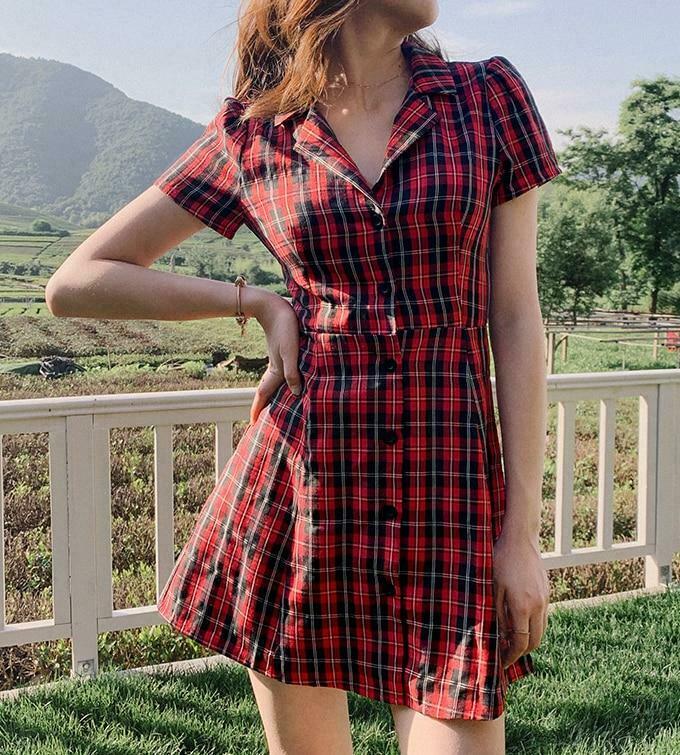 Coquette Aesthetic Plaid Dress - Y2K Fashion Outfit with Grunge Style and Pastel Goth Vibes