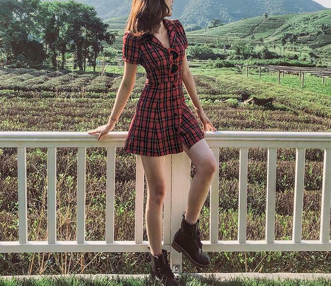 Coquette Aesthetic Plaid Dress - Y2K Fashion Outfit with Grunge Style and Pastel Goth Vibes