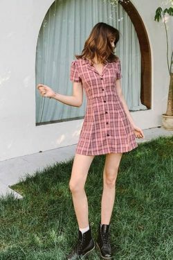Coquette Aesthetic Plaid Dress - Y2K Fashion Outfit with Grunge Style and Pastel Goth Vibes