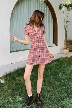Coquette Aesthetic Plaid Dress - Y2K Fashion Outfit with Grunge Style and Pastel Goth Vibes