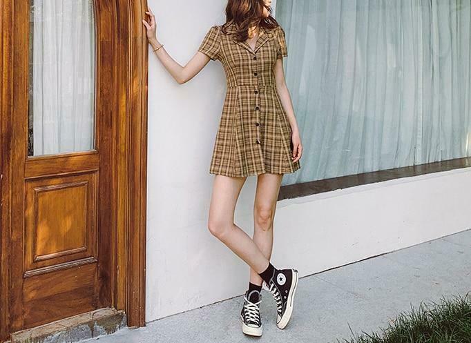 Coquette Aesthetic Plaid Dress - Y2K Fashion Outfit with Grunge Style and Pastel Goth Vibes