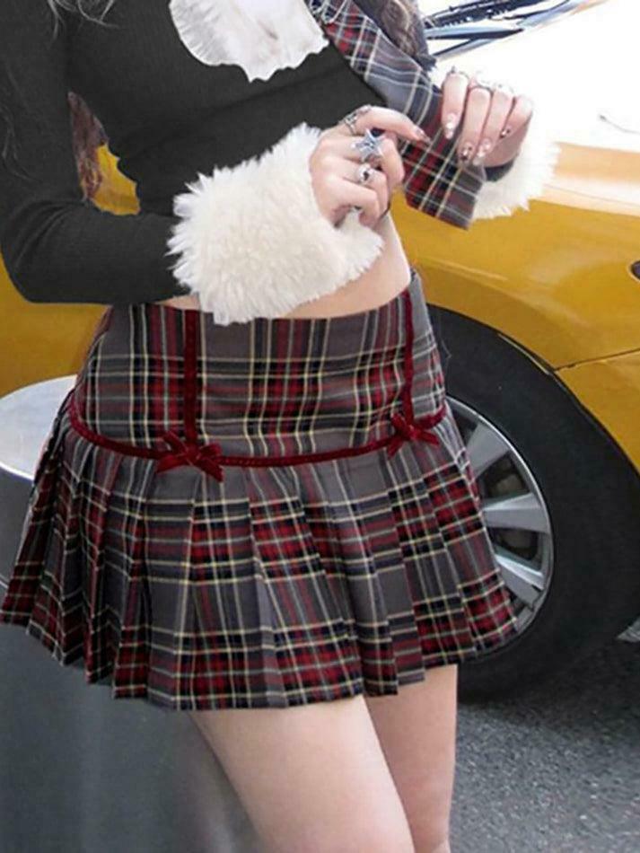 Coquette Aesthetic Plaid Mini Skirt with Bow Detail Coquette Aesthetic Plaid Mini Skirt with Bow Detail