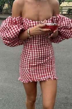 Coquette Aesthetic Plaid Puff Sleeve Dress - Y2K Fashion Statement for Women