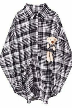 Coquette Aesthetic Plaid Shirt with Bear Detail - Y2K Fashion Statement