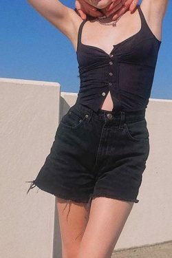 Coquette Aesthetic Plain Button-Up Crop Cami Top in Y2K Fashion Style