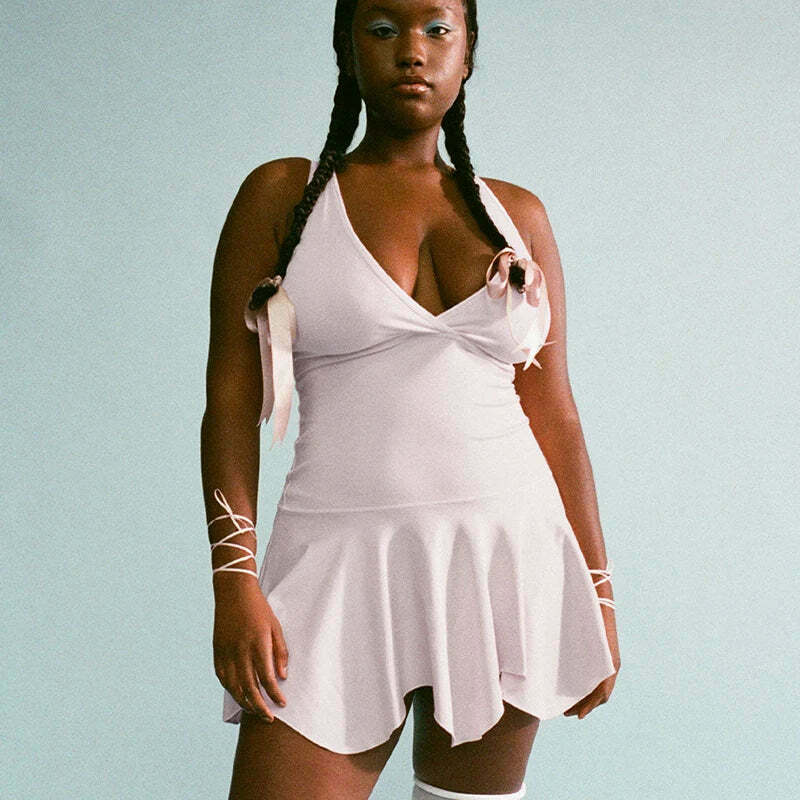 Coquette Aesthetic Pleat Sway Mini Dress - Y2K Fashion Women's Clothing Coquette Aesthetic Pleat Sway Mini Dress - Y2K Fashion Women's Clothing