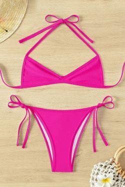 Coquette Aesthetic Pleated Beach Bikini - Y2K Fashion Halter Top