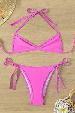 Coquette Aesthetic Pleated Beach Bikini - Y2K Fashion Halter Top