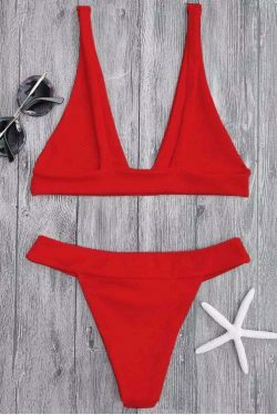 Coquette Aesthetic Plunge Bikini Set with High Cut Bottoms