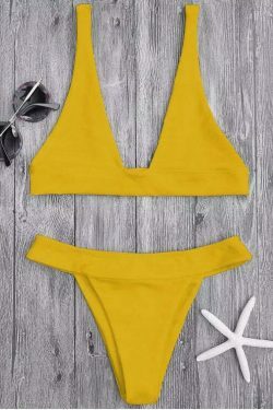 Coquette Aesthetic Plunge Bikini Set with High Cut Bottoms